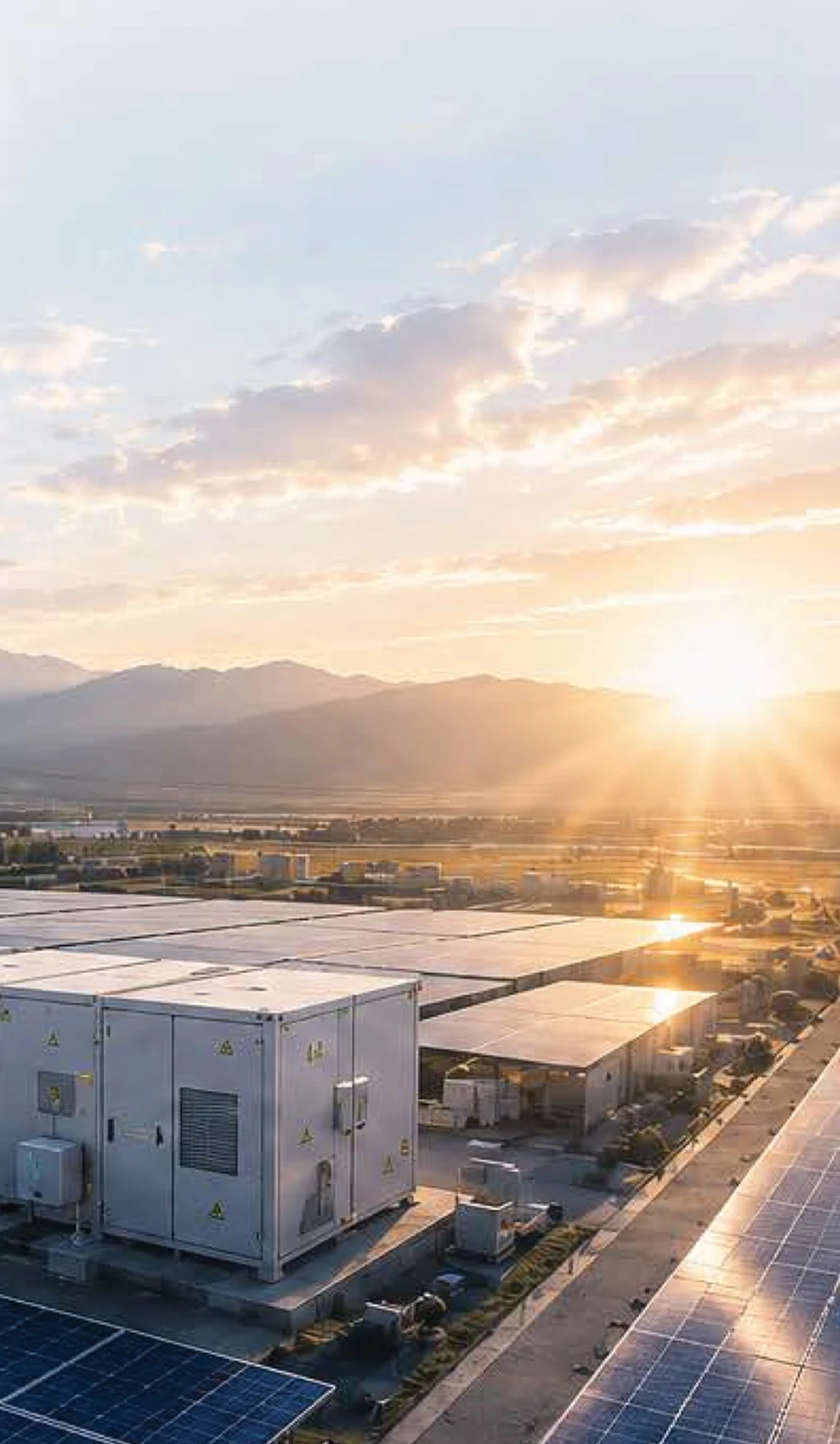 Industrial solar panels, energy storage and production facility